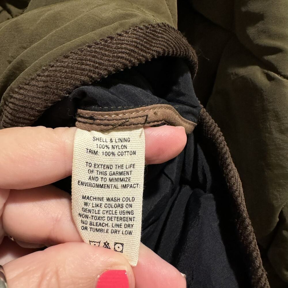 Alex Mill Quinn Quilted Nylon Jacket Olive Green Size Medium Corduroy Collar - Picture 6 of 9